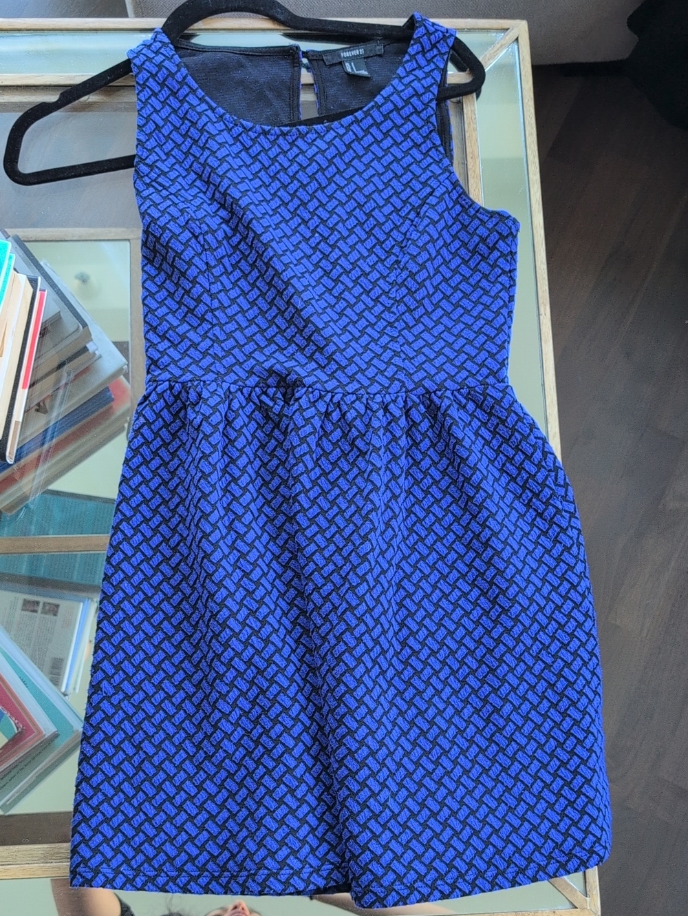 Size S Forever 21 Royal Blue/Black Sleeveless Fit & Flare Mini Dress